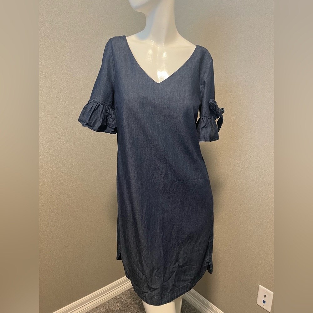 J. CREW Women’s Tie Sleeve Indigo Mini Denim Dress Size S - Picture 2 of 13